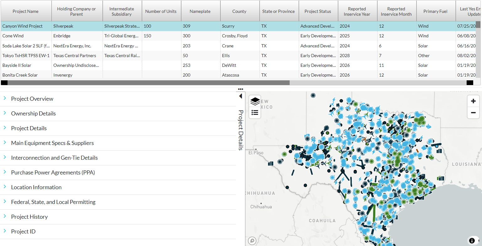 Infrastructure Insights Dataset, interconnection queue data, UI